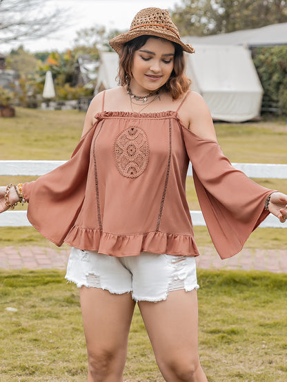 Plus Size Frill Square Neck Long Sleeve Blouse-Jewearrings