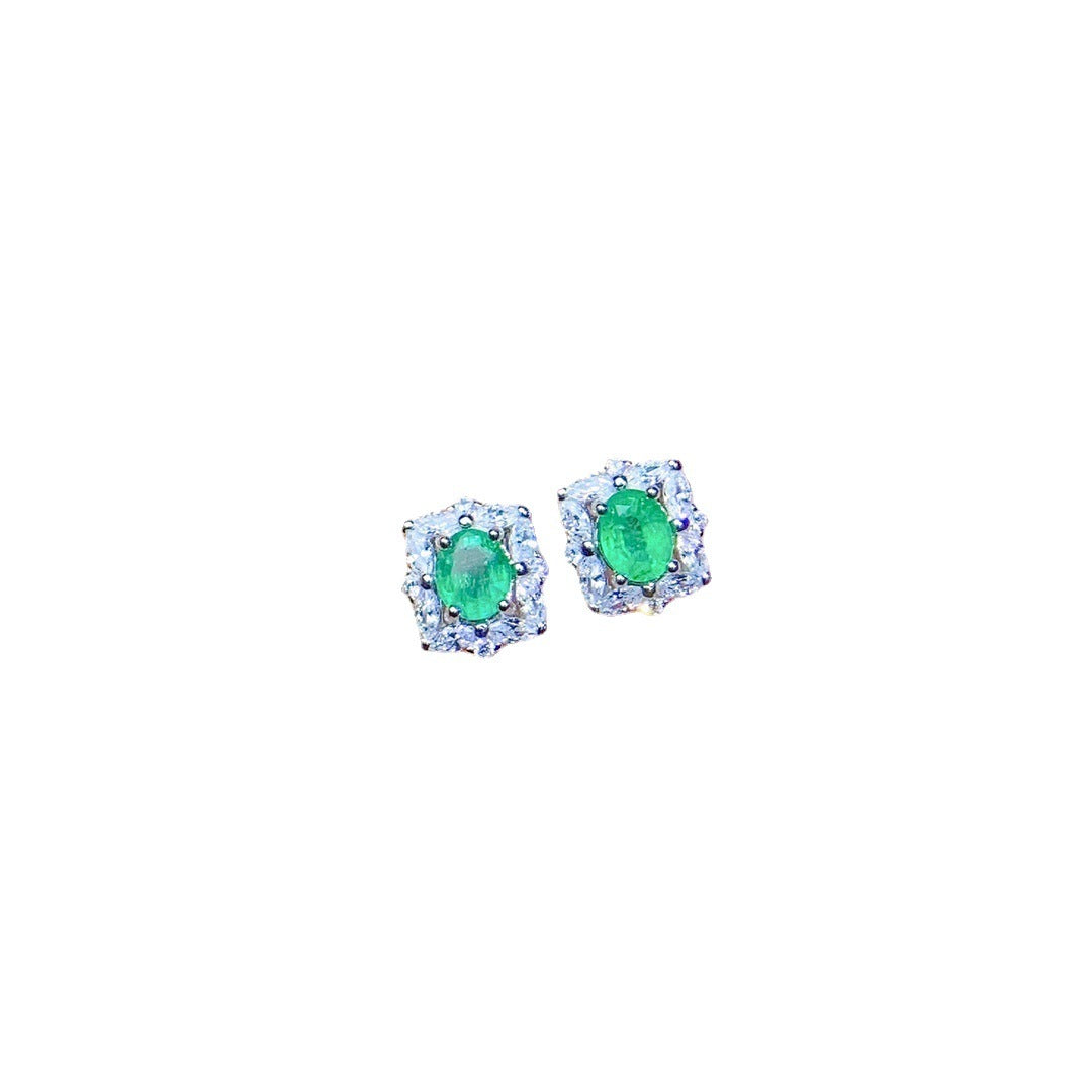 S925 Silver Inlaid Natural Emerald Earrings-Jewearrings