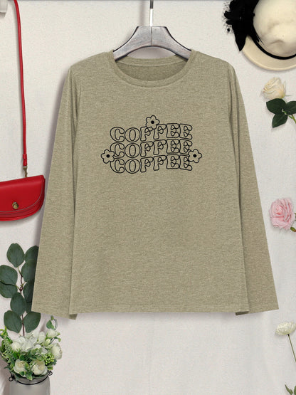 COFFEE Round Neck Long Sleeve T-Shirt-Jewearrings