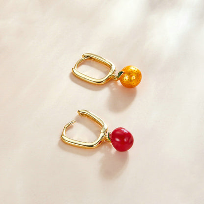 Sterling Silver Single Stud Earrings Oil Drop Orange-Jewearrings