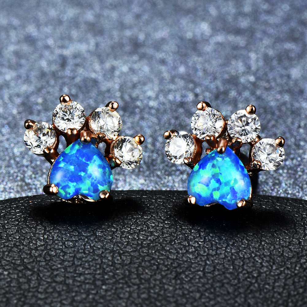 Cross-border Platform Small Paw Ladies Opal Earrings-Jewearrings