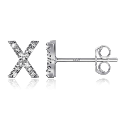 Simple Rhinestone Silver Needle English Alphabet Letter Earrings-Jewearrings