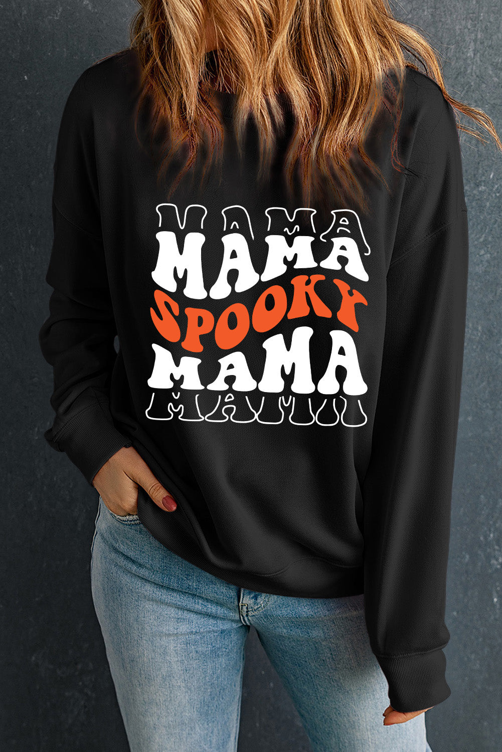 Round Neck Long Sleeve SPOOKY MAMA Sweatshirt-Jewearrings