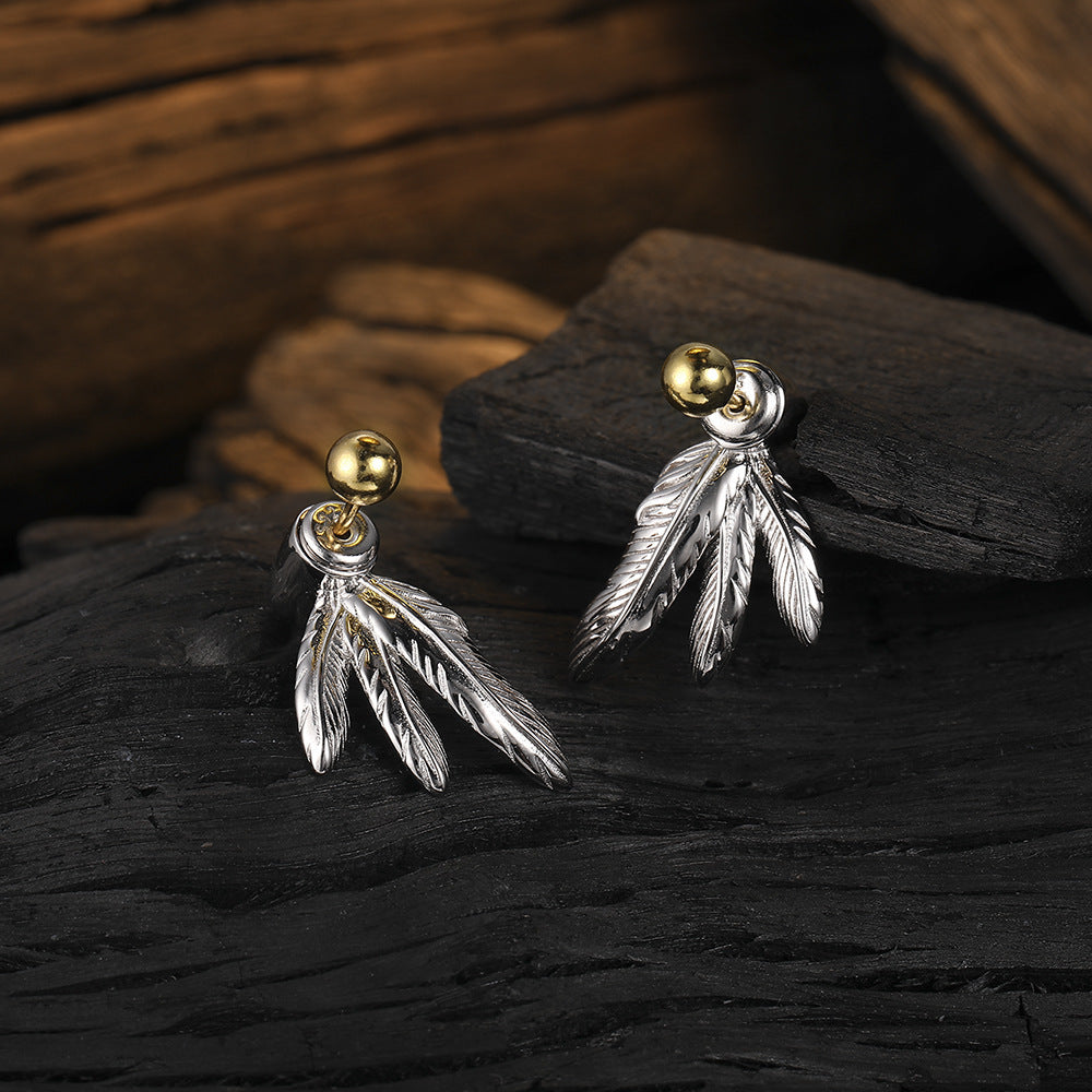 New 925 Sterling Silver Personalized Feather Studs Women's Trendy Earrings-Jewearrings