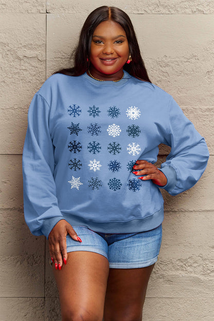 Simply Love Full Size Snowflakes Round Neck Sweatshirt-Jewearrings