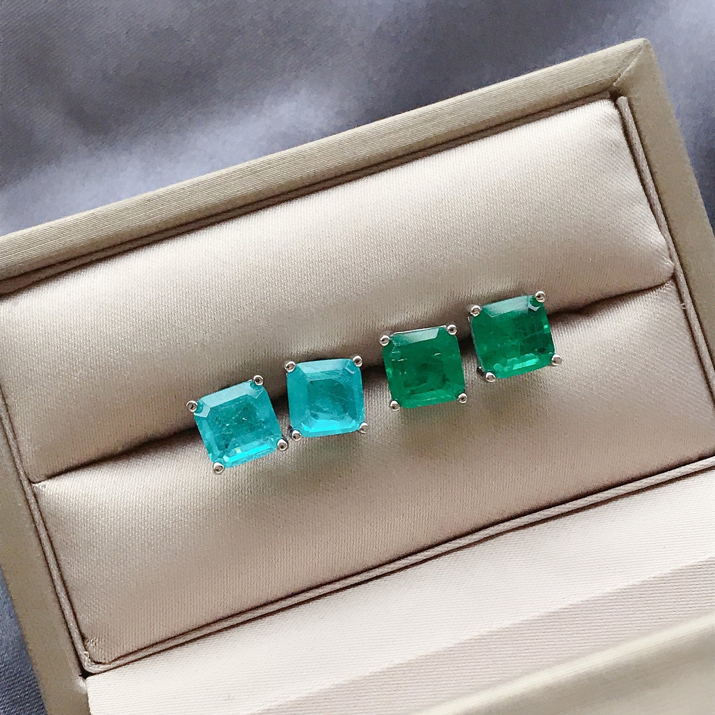 Silver Vintage Emerald Paraiba 7x7 Earrings Square Earrings-Jewearrings