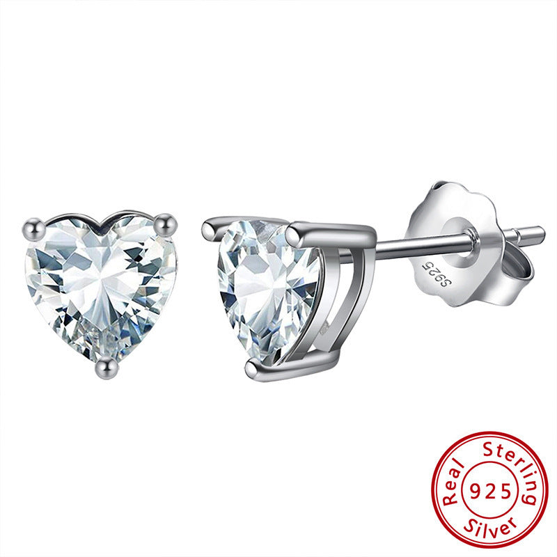 S925 Loving Heart In Sterling Silver Zircon Birthstone Stud Earrings-Jewearrings