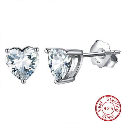 S925 Loving Heart In Sterling Silver Zircon Birthstone Stud Earrings-Jewearrings