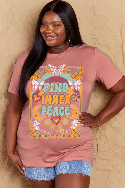 Simply Love Full Size FIND INNER PEACE Graphic Cotton T-Shirt-Jewearrings