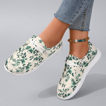 Printed Round Toe Flat Sneakers-Jewearrings