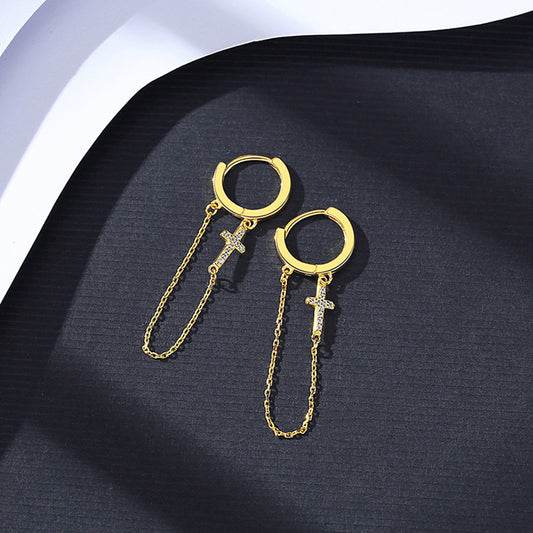 Earrings Temperament Personality Zircon Cross Tassel-Jewearrings