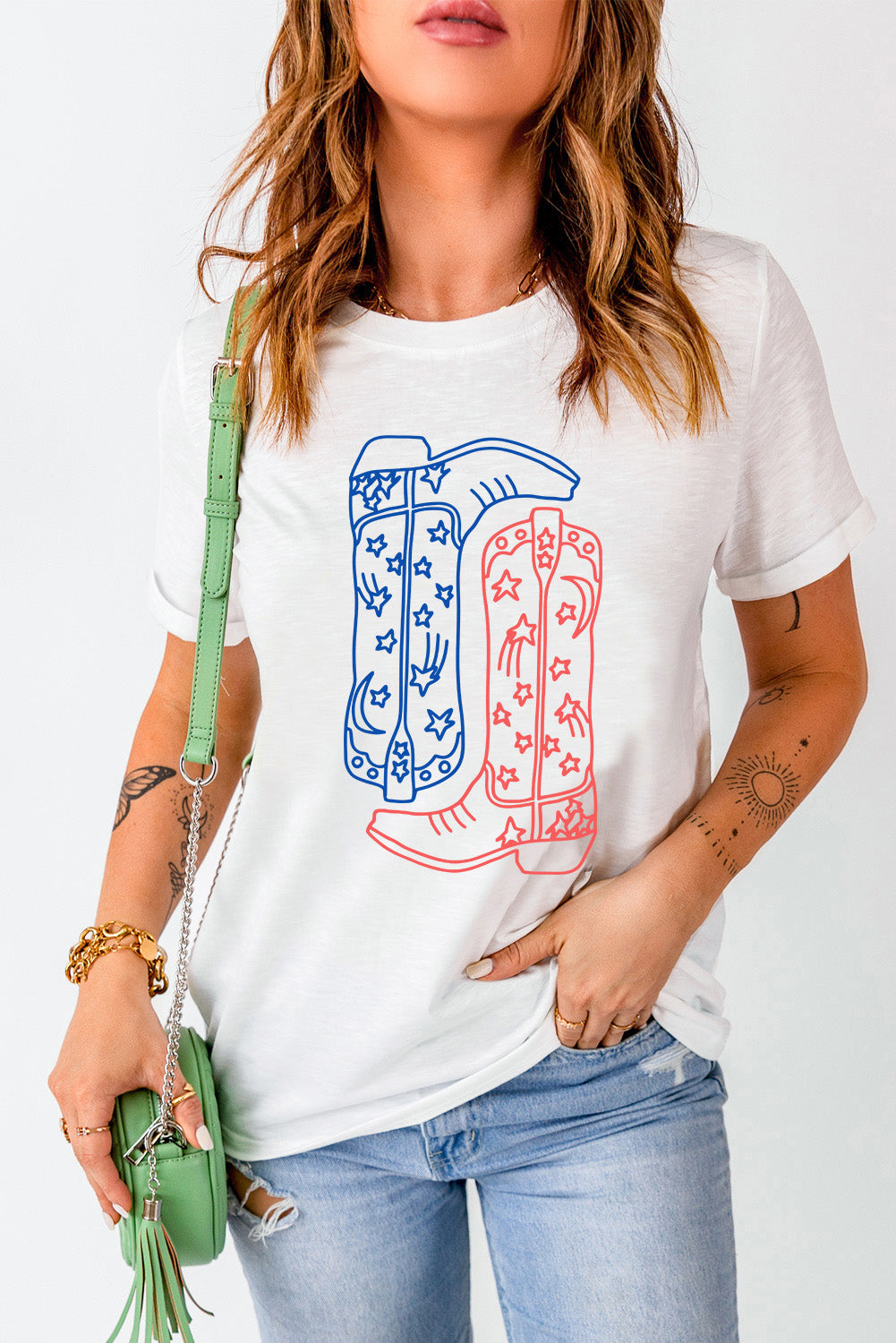 Boot Graphic Round Neck Short Sleeve T-Shirt-Jewearrings