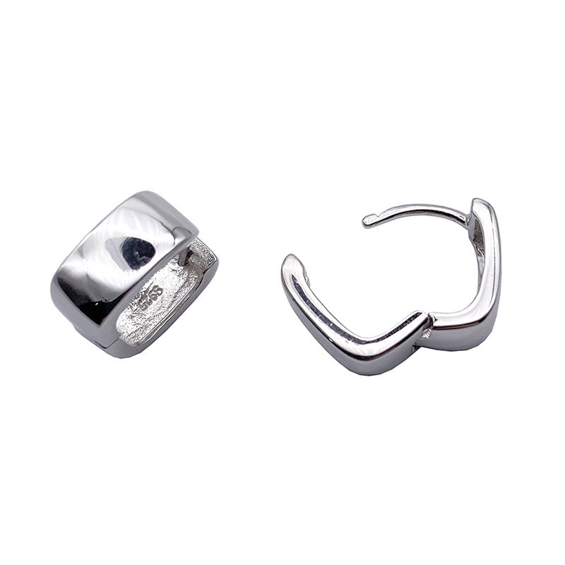 S925 Sterling Silver Square Earrings Male Snap On Wide-Jewearrings