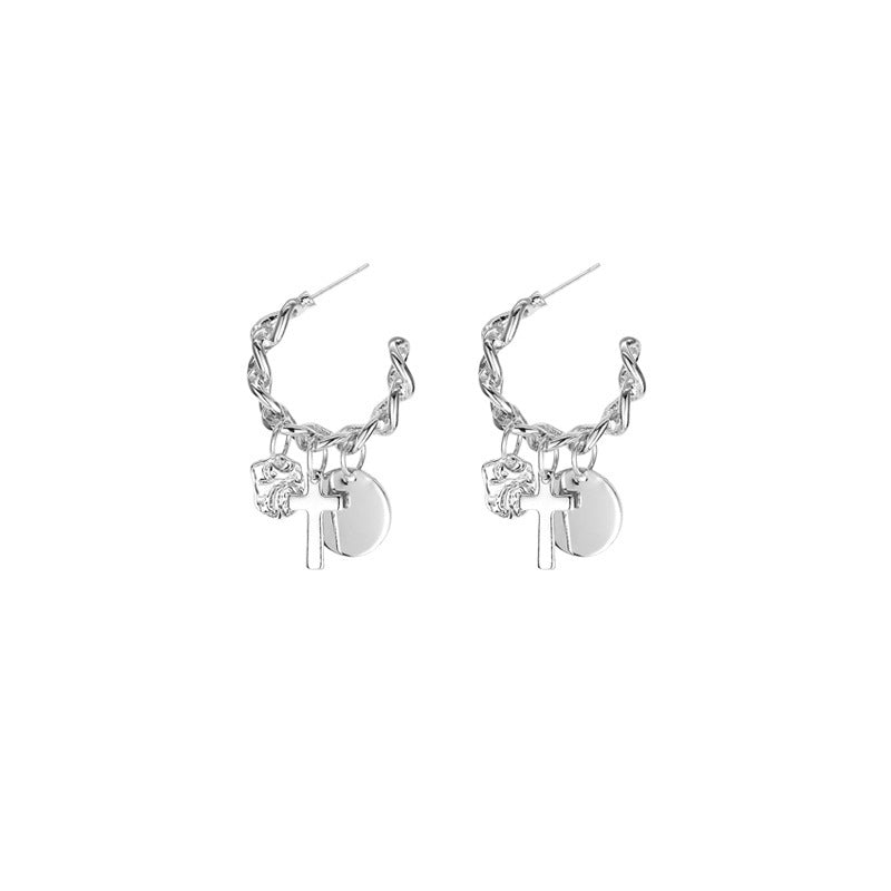 Trendy Hip-hop Cold Wind Silver Needle Cross Earrings-Jewearrings