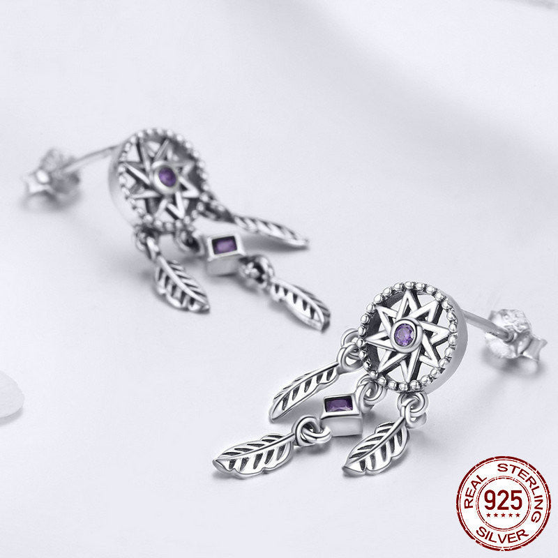 New Fashion Dream Catcher S925 Sterling Silver Stud Earrings-Jewearrings