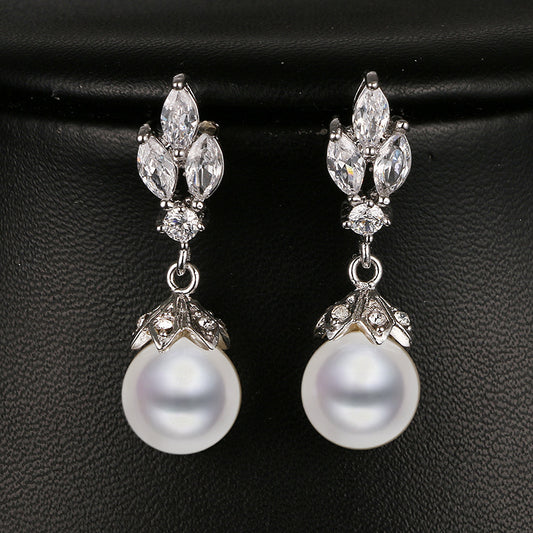 Korean Style Simple Flowers And Plants Pearl Earrings-Jewearrings