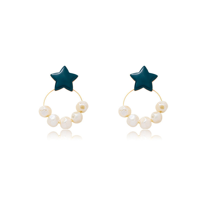 Irregular Pearl Earrings Earrings Ins Net Red Five-pointed Star Earrings-Jewearrings