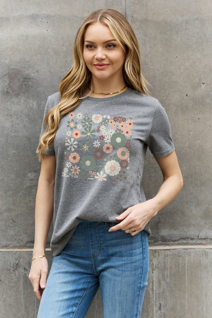 Simply Love Full Size Flower Graphic Cotton Tee-Jewearrings