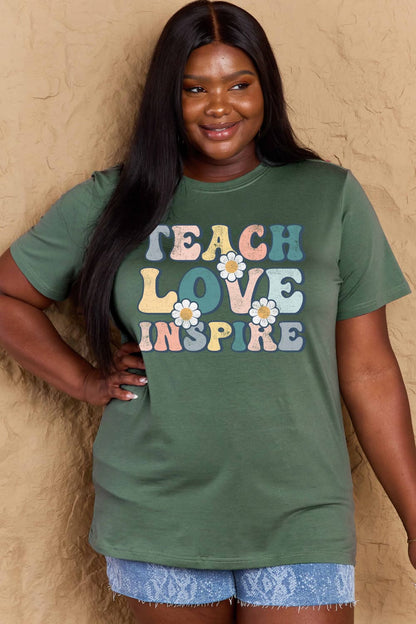 Simply Love Full Size TEACH LOVE INSPIRE Graphic Cotton T-Shirt-Jewearrings