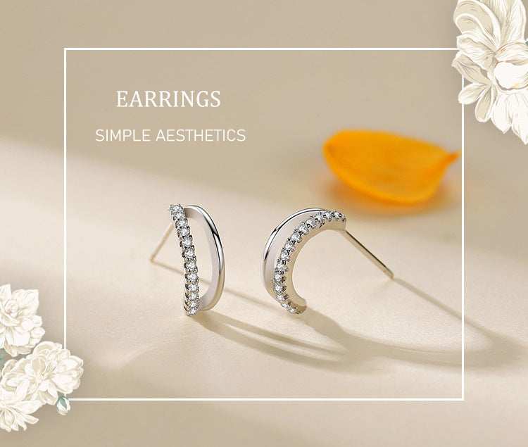 S925 Sterling Silver Double Layer C Stud Earrings-Jewearrings