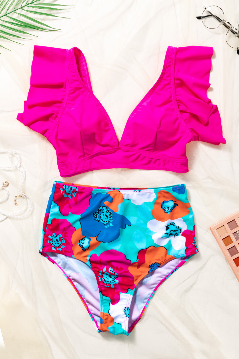 Cropped Swim Top and Floral Bottoms Set-Jewearrings