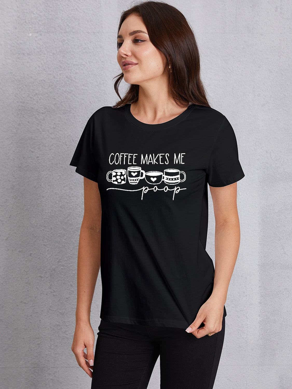 COFFEE MAKES ME Round Neck T-Shirt-Jewearrings