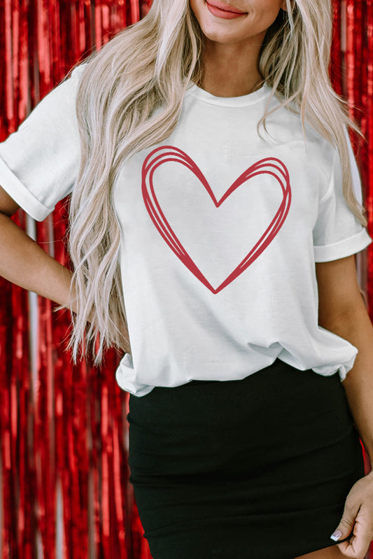 Heart Round Neck Short Sleeve T-Shirt-Jewearrings