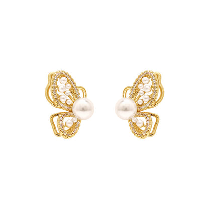 Temperament Butterfly Pearl Earrings Mosquito Coil Ear Clip-Jewearrings