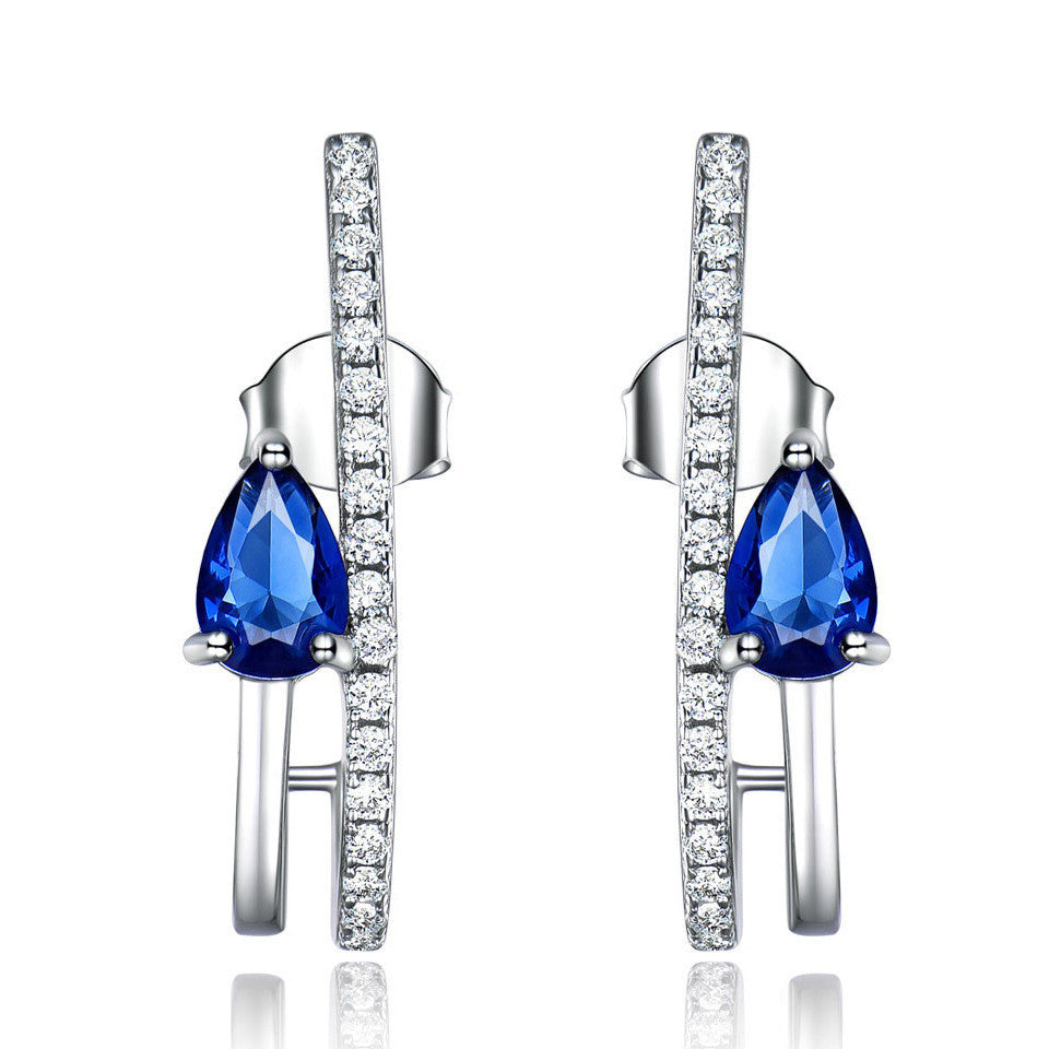 Sterling Silver Drop Luxury Earrings Sapphire-Jewearrings