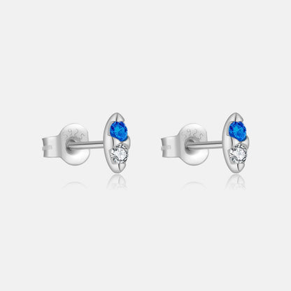 S925 Sterling Silver Blue Zircon Stud Earrings Mini Colorful Crystals-Jewearrings