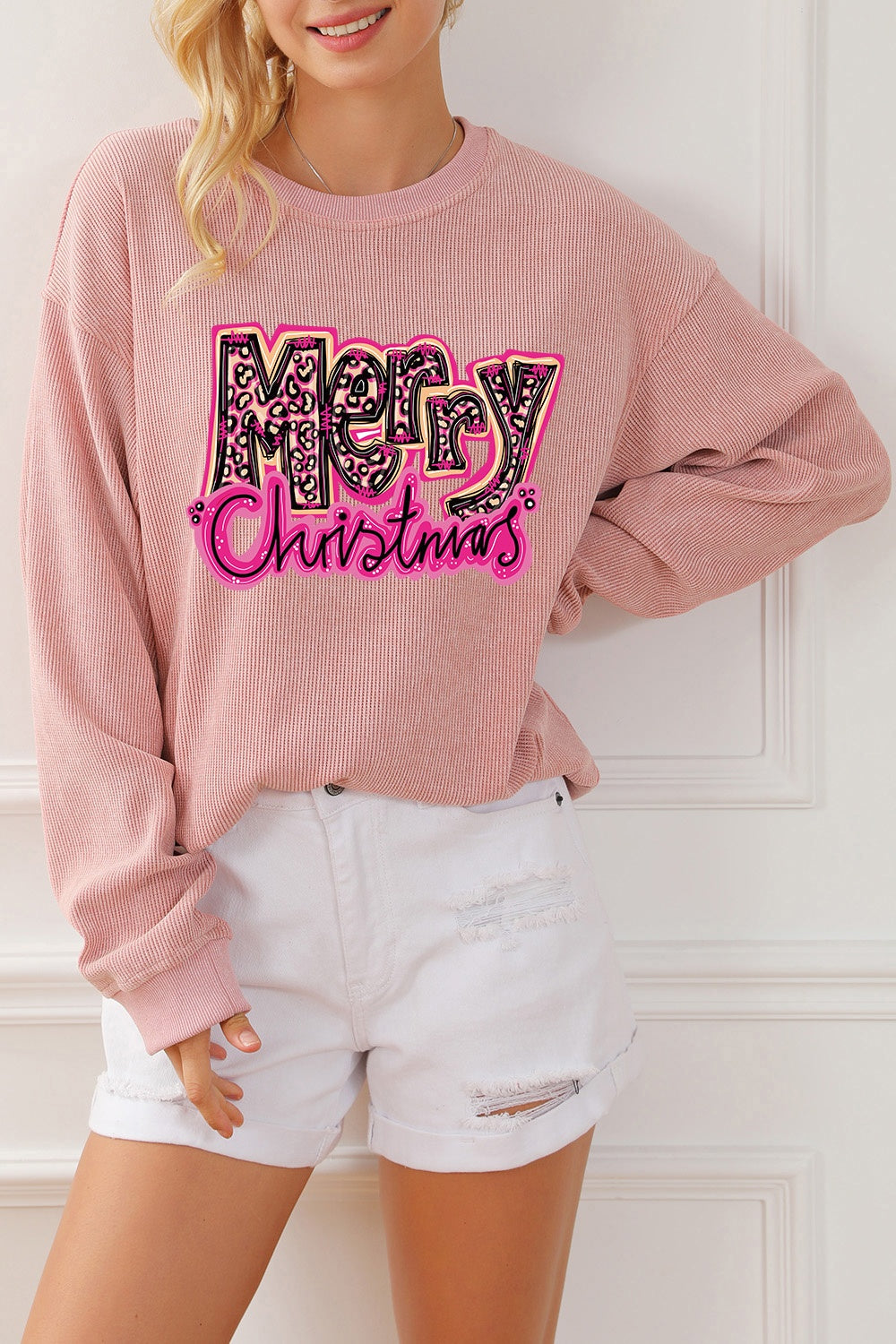 MERRY CHRISTMAS Round Neck Long Sleeve Sweatshirt-Jewearrings