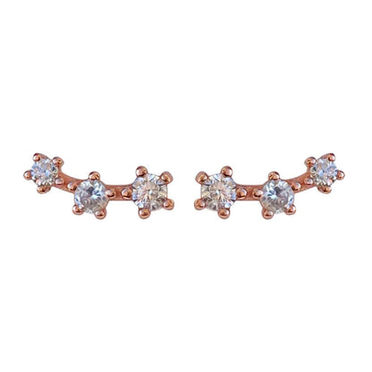 Silver Three Zircon Curved Stud Earrings Mini Petite-Jewearrings