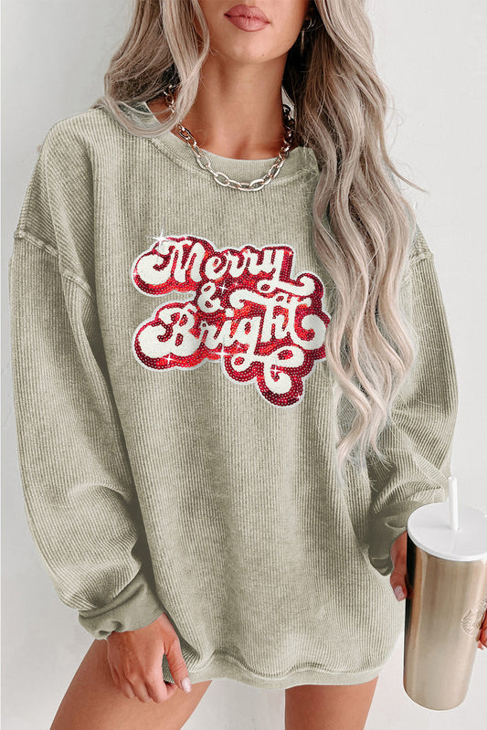 Round Neck Sequin Letter Spelling Graphic Long Sleeve Sweatshirt-Jewearrings