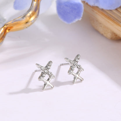 Double X Letter Ladies Earrings Fashion Wild Cross Earrings Diamond Character Earrings-Jewearrings