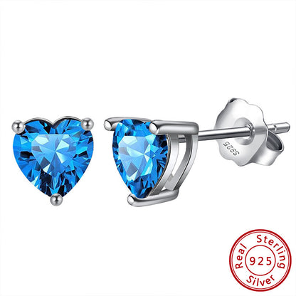 S925 Loving Heart In Sterling Silver Zircon Birthstone Stud Earrings-Jewearrings