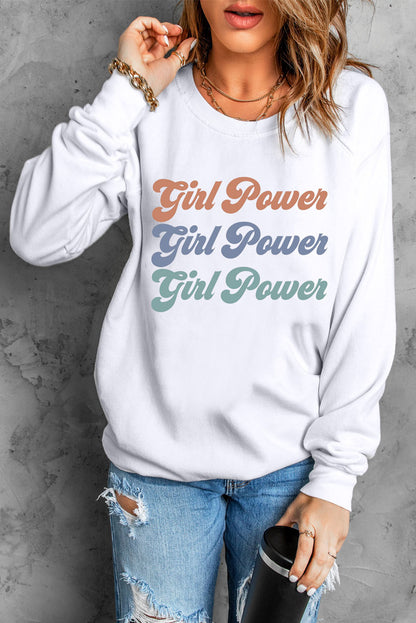 GIRL POWER Graphic Dropped Shoulder Sweatshirt-Jewearrings