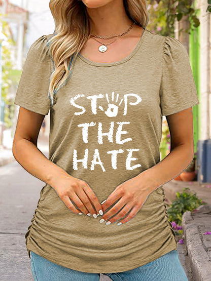 Round Neck Short Sleeve STOP THE HATE Graphic T-Shirt-Jewearrings