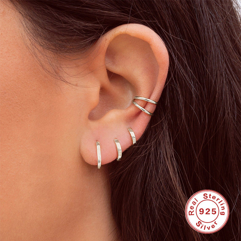 S925 Silver Fashion Simple Glossy Earrings 4-piece Set-Jewearrings