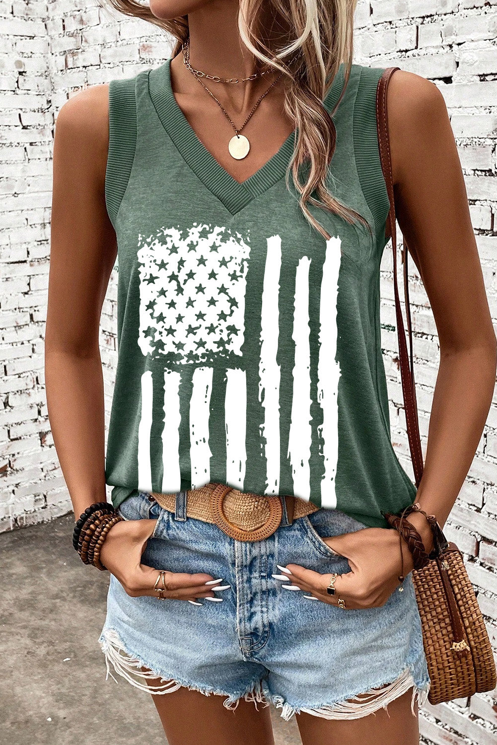 US Flag V-Neck Tank-Jewearrings