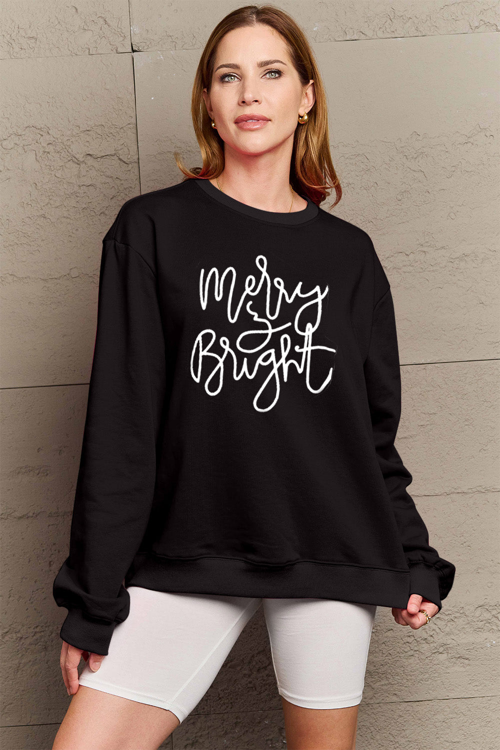 Simply Love Full Size MERRY AND BRIGHT Graphic Sweatshirt-Jewearrings