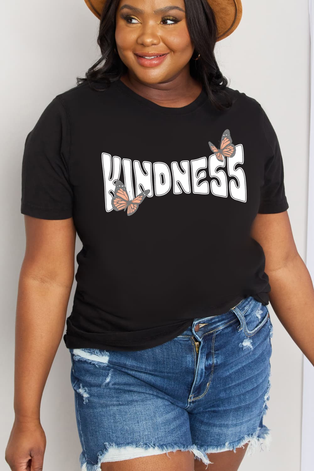 Simply Love Full Size KINDNESS Butterfly Graphic Cotton Tee-Jewearrings