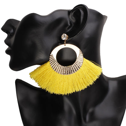 Women's Fringed Fan-shaped Gold Earrings With Rhinestones-Jewearrings