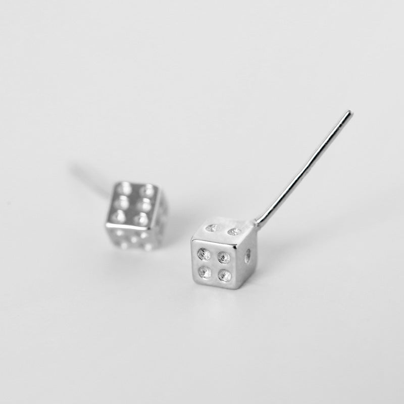 925 Sterling Silver Stud Earrings Personalized Dice Earrings Korean Style Sterling Silver Ornament-Jewearrings