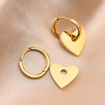 Women's Stainless Steel Gold Heart Earrings-Jewearrings