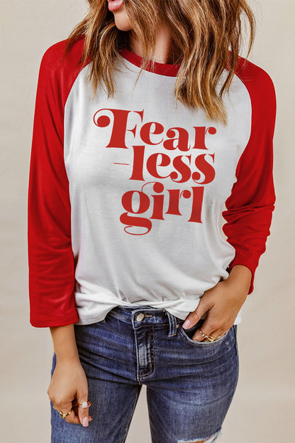 FEARLESS GIRL Graphic Raglan Sleeve Top-Jewearrings