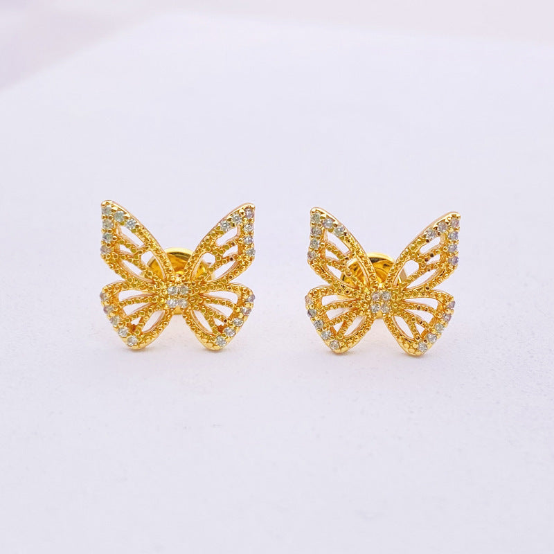 Micro Set Zircon Sterling Silver Butterfly Stud Earrings-Jewearrings