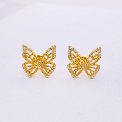 Micro Set Zircon Sterling Silver Butterfly Stud Earrings-Jewearrings