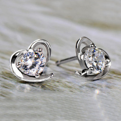 Women's 925 Sterling Silver Heart-shaped Zircon Earrings-Jewearrings