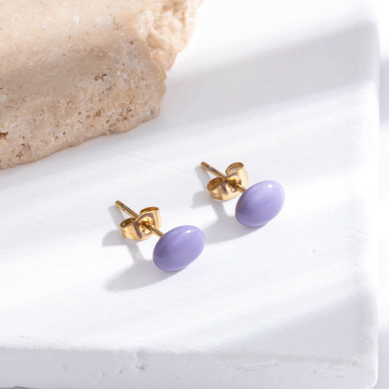 All-match Fashion Mini Color Beanie Stainless Steel Small Dopamine Refined Grace Stud Earrings-Jewearrings