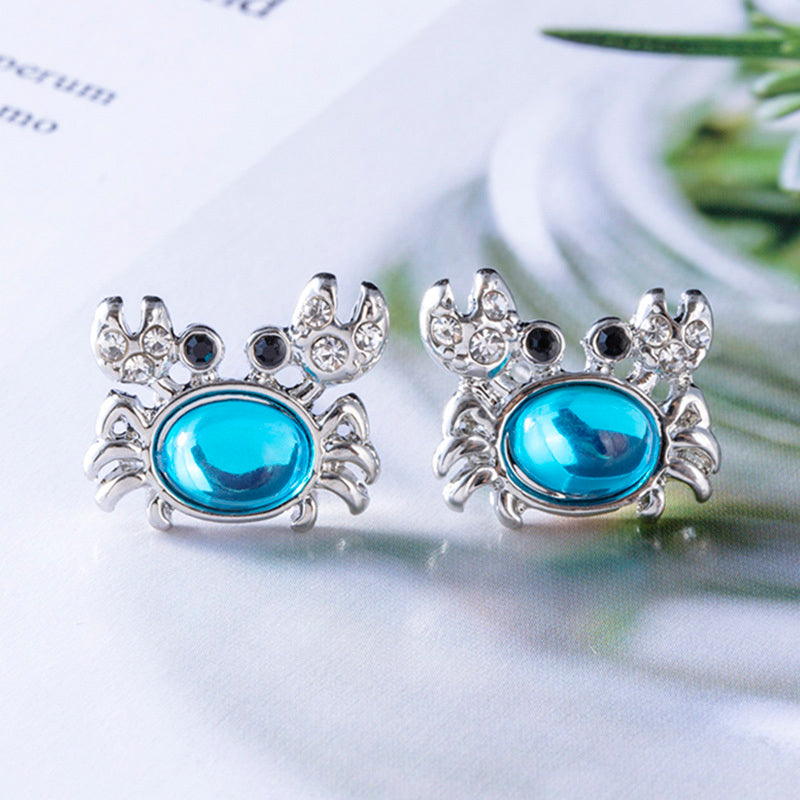 Fashion Alloy Gem Crystal Crab Stud Earrings-Jewearrings